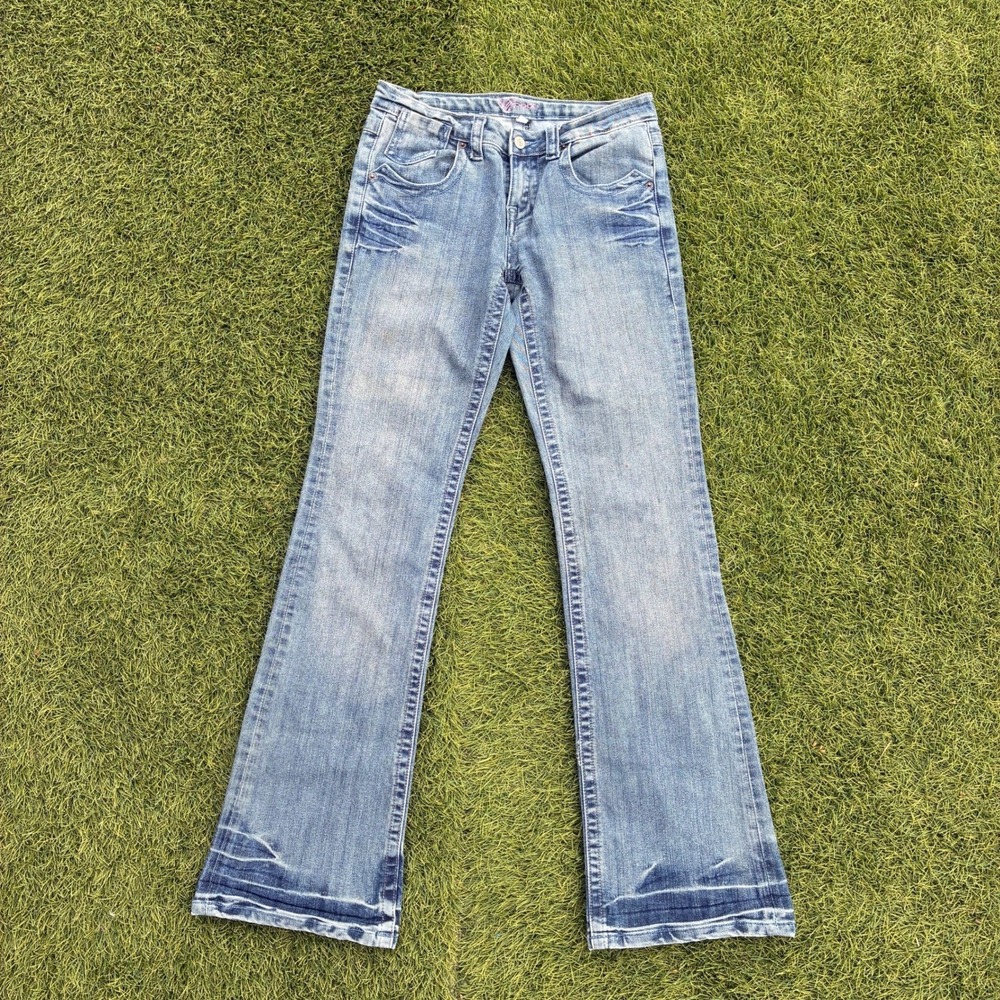 Vintage Bebe Womens Size 28x32 Rhinestone Low Rise Flare Jeans Y2K Denim 90s Fit